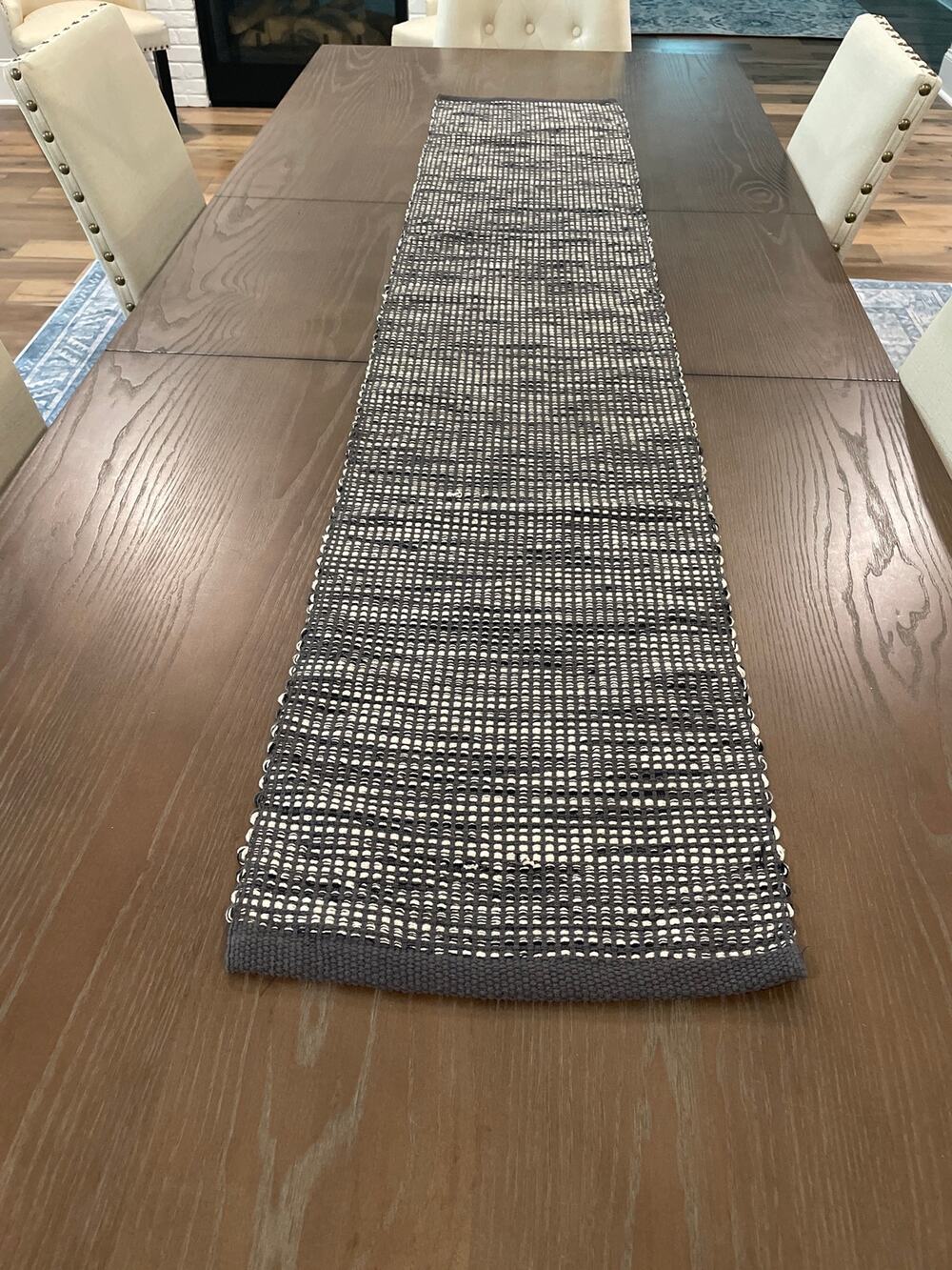 Our Table Gray Textured Woven Table Runner Neutral Modern Farmhouse Cotton